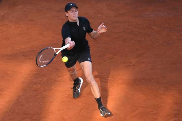 Jannik Sinner of Italy during the men final of the Internazionali BNL d Italia 2025 tennis tournament against Carlos Alcaraz of Spain at Foro Italico in Rome, Italy on May 18, 2025. AntoniettaxBaldassarre