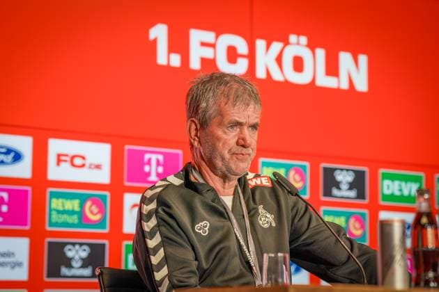 18 05 2025 Germany 2 Soccer Bundesliga 2024 2025, Matchday 34 1 FC Köln vs 1 FC Kaiserslautern Rhein Energie Stadion Köln Friedhelm Funkel Coach, 1 FC Köln Press conference, Media Copyright: xJOERANxSTEINSIEKx