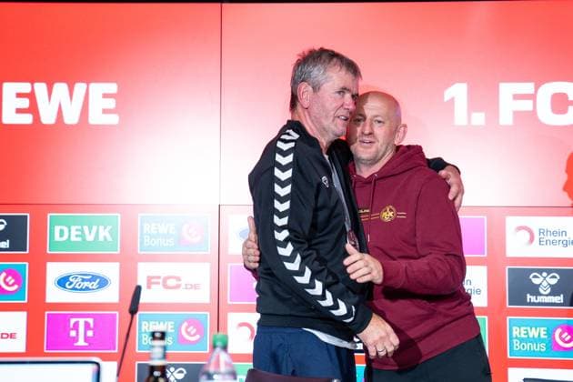 18 05 2025, Football, 2 Bundesliga, Matchday 34 Season 2024 2025, 1 FC Köln 1 FC Kaiserslautern, Press conference after the match Coach Friedhelm Funkel 1 FC Köln , Coach Torsten Lieberknecht 1 FC Kaiserslautern xRHR PHOTO TKx Copyright: RHR-FOTOx RHR-FOTO TK