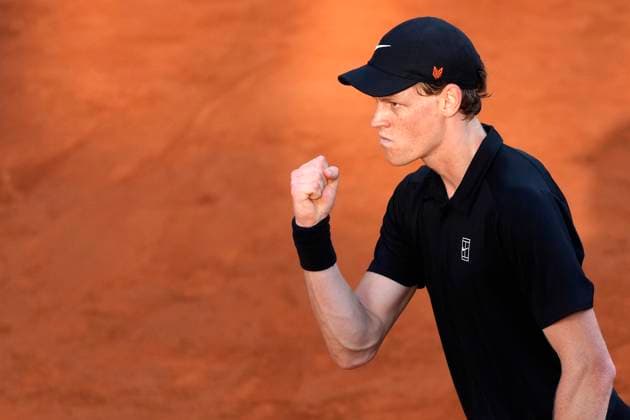 Jannik Sinner of Italy celebrates during the men final of the Internazionali BNL d Italia 2025 tennis tournament against Carlos Alcaraz of Spain at Foro Italico in Rome, Italy on May 18, 2025. AntoniettaxBaldassarre
