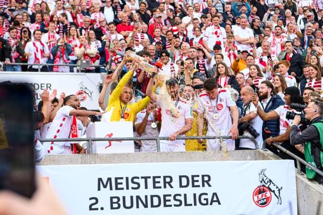 COLOGNE, GERMANY - 18 MAY, 2025: Mark Uth, Marvin Schwaebe - The final match of 2.Bundesliga 1.FC Koeln vs 1. FC Kaiserslautern at Rhein Energie Stadion.  Copyright: xVITALIIxKLIUIEVx