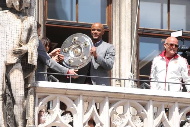 May Day celebration FC Bayern Munich Munich, 18 05 2025 FC Bayern Munich title celebration on Marienplatz at the town hall Coach Vincent Kompany Bayern Germany Copyright: xMatthiasxGränzdörferx