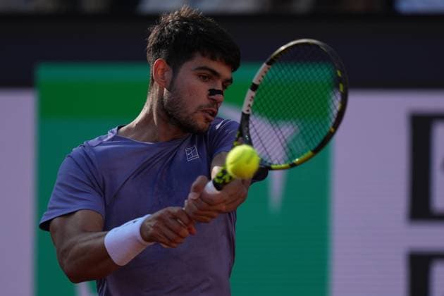 Carlos Alcaraz (ESP) during the men™s final against Jannik Sinner (ITA) of the ATP, Tennis Herren Master 1000 Internazionali BNL d™Italia tournament at Foro Italico on May 18, 2025 (Alfredo Falcone LaPresse)  Copyright: xAlfredoxFalcone LaPressex