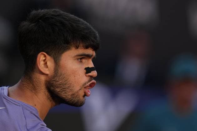Carlos Alcaraz (ESP) during the men™s final against Jannik Sinner (ITA) of the ATP, Tennis Herren Master 1000 Internazionali BNL d™Italia tournament at Foro Italico on May 18, 2025 (Alfredo Falcone LaPresse)  Copyright: xAlfredoxFalcone LaPressex