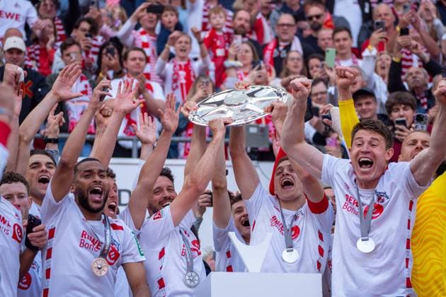 Cologne celebrate the championship of the 2 Bundesliga 1 FC Koeln vs 1 FC Kaiserslautern, Football, 2 Bundesliga, Matchday 34, Season 2024 2025, 18 05 2025 DFL REGULATIONS PROHIBIT ANY USE OF PHOTOGRAPHS AS IMAGE SEQUENCES AND OR QUASI VIDEO 1 FC Koeln vs 1 FC Kaiserslautern, Football, 2 Bundesliga, Matchday 34, Season 2024 2025, 18 05 2025 Koeln Copyright: xEibner-Pressefoto JustinxDerondex EP_JDU