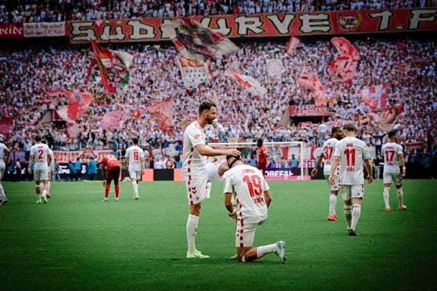 Goal celebration to 4 0 by Mark Uth Koeln 13 , 1 FC Koeln vs 1 FC Kaiserslautern, 2 Bundesliga, 34 Spieltag, 18 05 2025 DFB regulations prohibit any use of photographs as image sequences and or quasi video Koeln Nordrhein Westfalen Germany Copyright: xkolbert-press MarcxNiemeyerx
