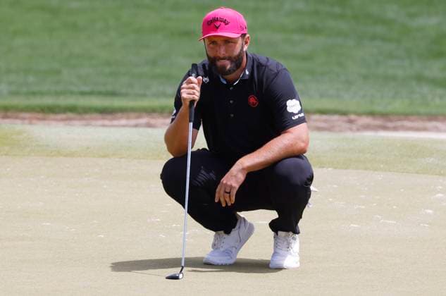 Jon Rahm of Spain lines up a putt on the 1st hole during the final round of the 2025 PGA, Golf Herren Championship at the Quail Hollow Golf Club in Charlotte, North Carolina on Sunday, May 18, 2025.  CHA20250518607 TANNENxMAURY