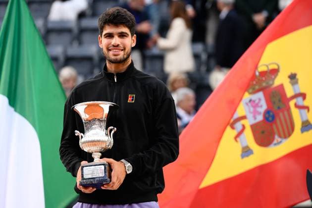 Foto IPP Cavaliere Emiliano. Roma 18 05 2025. Tennis Internazionali d Italia 2025. Nella foto: Carlos Alcaraz. Italy Photo Press - World Copyright italy ITALY  Copyright: xR4924_italyphotopressx