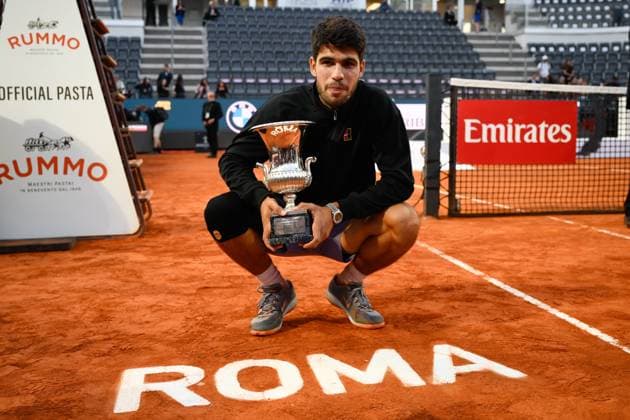 Foto IPP Cavaliere Emiliano. Roma 18 05 2025. Tennis Internazionali d Italia 2025. Nella foto: Carlos Alcaraz. Italy Photo Press - World Copyright italy ITALY  Copyright: xR4924_italyphotopressx