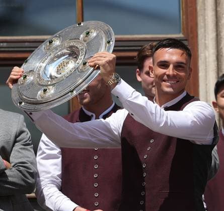 18 05 2025, Champion celebration at Marienplatz Muenchen ,FC Bayern Muenchen German Football Champion 2025, Football, in the picture Joao Palhinha FC Bayern Muenchen