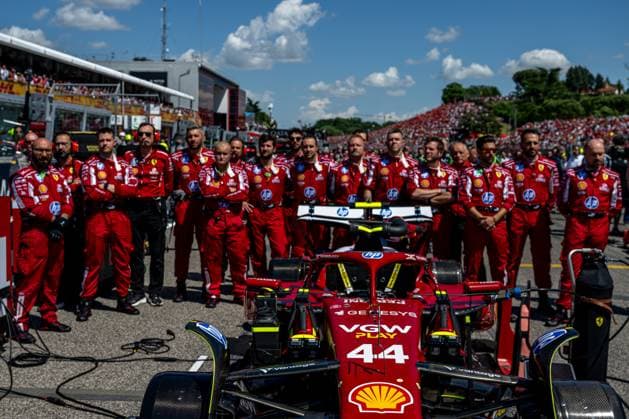 IMOLA, ITALY: Lewis Hamilton, racing for the Ferrari team during the 2025 Formula 1 Emilia Romagna Grand Prix at the Imola Circuit in Imola, Italy