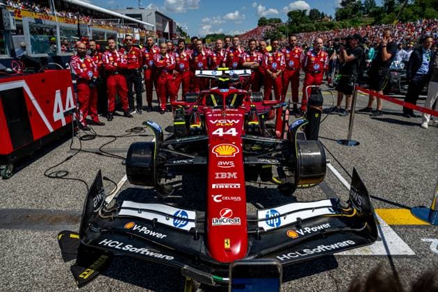 IMOLA, ITALY: Lewis Hamilton, racing for the Ferrari team during the 2025 Formula 1 Emilia Romagna Grand Prix at the Imola Circuit in Imola, Italy