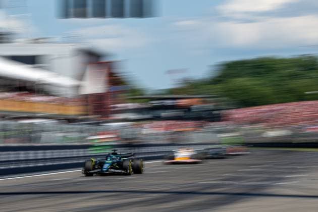 IMOLA, ITALY: Lance Stroll, racing for the Aston Martin F1 team during the 2025 Formula 1 Emilia Romagna Grand Prix at the Imola Circuit in Imola, Italy