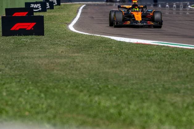 IMOLA, ITALY: Lando Norris, racing for the McLaren F1 team during the 2025 Formula 1 Emilia Romagna Grand Prix at the Imola Circuit in Imola, Italy