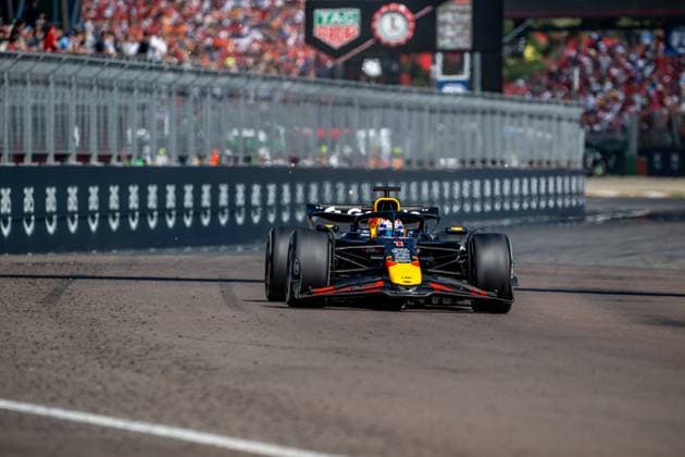 IMOLA, ITALY: Max Verstappen, racing for the Red Bull Racing team during the 2025 Formula 1 Emilia Romagna Grand Prix at the Imola Circuit in Imola, Italy
