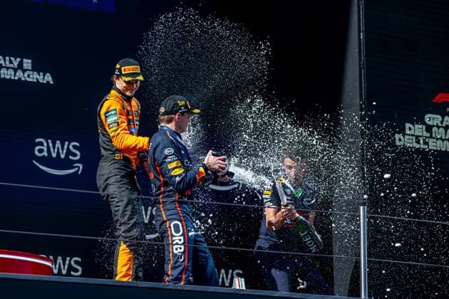 IMOLA, ITALY: Max Verstappen, racing for the Red Bull Racing team during the 2025 Formula 1 Emilia Romagna Grand Prix at the Imola Circuit in Imola, Italy