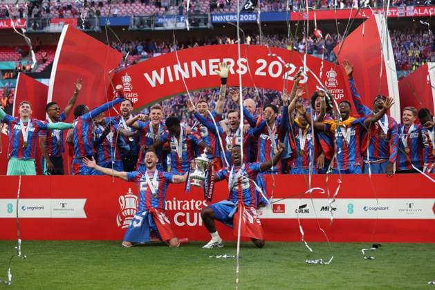 Crystal Palace celebrate winning the FA Cup at the Emirates FA Cup Final Crystal Palace v Manchester City match at Wembley Stadium, London, UK on 17th May 2025. 