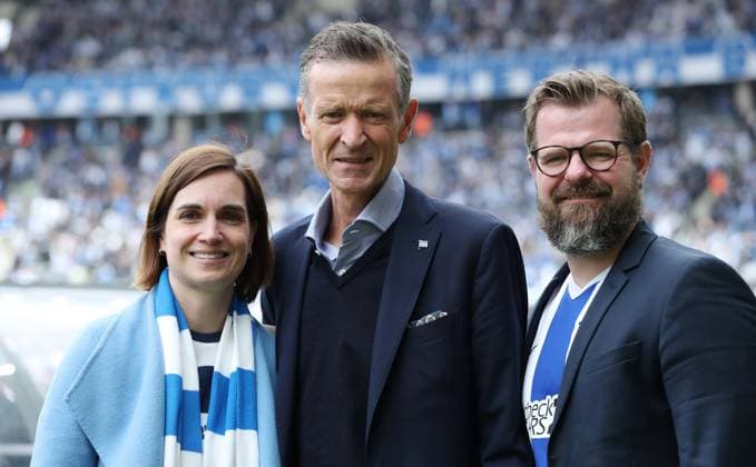Anne Noske, Managing Director Thomas E Herrich, President Fabian Drescher Sport Football Soccer DFL 2 Bundesliga Men 34 Matchday Season 2024 2025 18 05 2025 Hertha BSC Berlin vs Hannover 96 DFL regulations prohibit any use of photographs as image sequences and or quasi video
