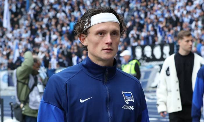 Fabian Reese Portrait Portrait Single image close up Sport Soccer Football DFL 2 Bundesliga Men 34 Matchday Season 2024 2025 18 05 2025 Hertha BSC Berlin vs Hannover 96 DFL regulations prohibit any use of photographs as image sequences and or quasi video