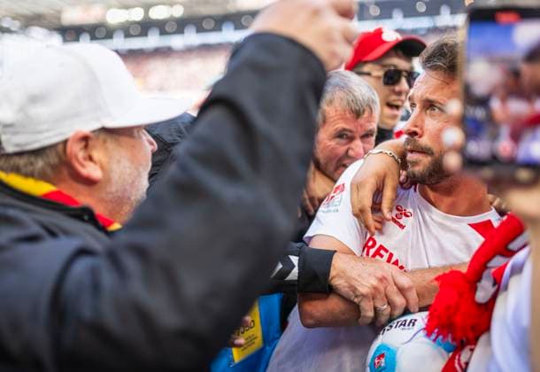 Cologne, Germany 18th May 2025 Mark Uth Cologne with match ball, coach Friedhelm Funkel Cologne 1 FC Köln 1 FC Kaiserslautern 18 05 2025