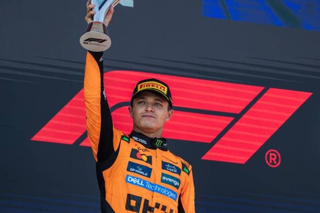May 18, 2025, Imola, Italy: Lando Norris of Great Britain and McLaren F1 Team on the podium during the Formula One Emilia Romagna Grand Prix. Imola Italy - ZUMAs197 20250518_aaa_s197_354 Copyright: xJayxHiranox