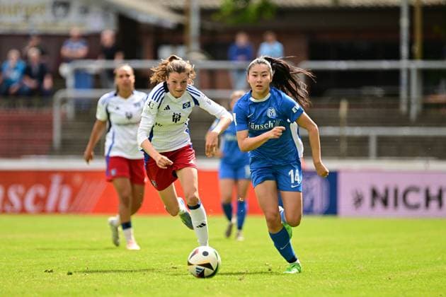 Soccer I Women I Season 2024 2025 I 2 Bundesliga I 26 Matchday I SV Meppen Hamburger SV I 18 05 2025 Lotta Wrede 32, Hamburger SV Akane Miyoshi 14, SV Meppen 1912 e V Meppen Hänsch Arena Niedersachsen Germany Copyright: xLobeca FelixxSchlikisx