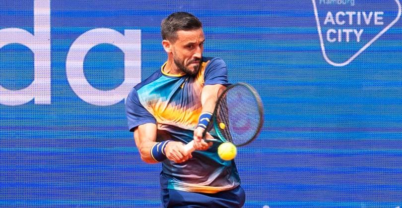 19 05 2025, ATP 500, Tennis, Men, Hamburg Open, Hamburg, 1 round, Andrey Rublev Russia Damir Dzumhur Bosnia and Herzegovina Damir Dzumhur Bosnia and Herzegovina Hamburg Tennis Stadium Am Rothenbaum Hamburg Germany