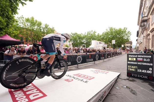 Govekar MatevÅ¾ of Bahrain Victorious during the stage 10 of the Giro d™Italia from Lucca to Pisa Tudor ITT (Individual Time Trial), Italy - Tuesday, May 20, 2025. - cycling.  Copyright: xMassimoxPaolone LaPressex
