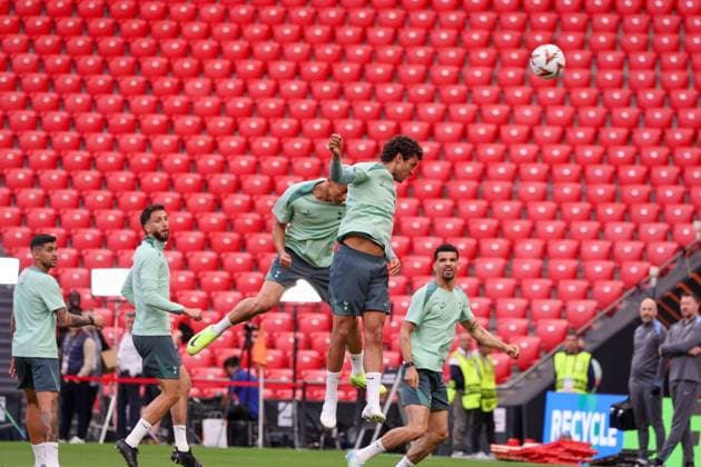 May 20, 2025, Bilbao, Catalogna, Spagna: During training the day before the Europa League Final 2024 25 on 20 05 2025 in Bilbao, between the English teams Manchester United, ManU vs Tottenham at the San MamoÂ¨s stadium.In Photo: Brennan Johnson of FC Tottenham Hotspur Bilbao Spagna - ZUMAs236 20250520_aap_s236_026 Copyright: xFabioxSassox