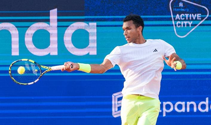 20 05 2025, ATP 500, Tennis, Men, Hamburg Open, Hamburg, 1 round, Daniel Altmaier Germany Felix Auger Aliassime Canada Felix Auger Aliassime Canada Hamburg Tennis Stadium Am Rothenbaum Hamburg Germany