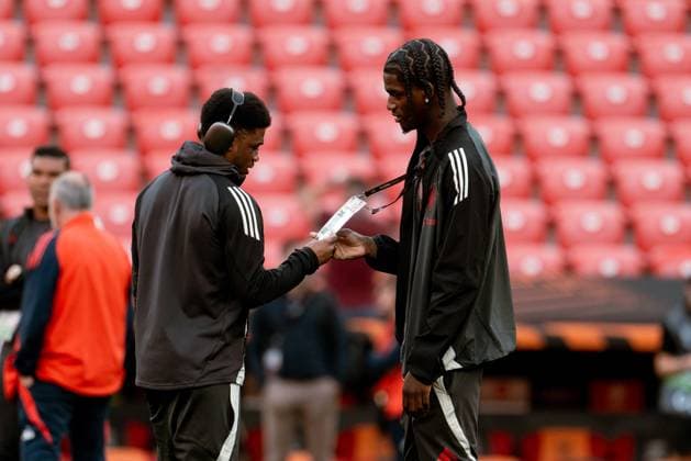 Manchester United, ManU Training Session And press conference, PK, Pressekonferenz - UEFA Europa League Final 2025 Amad Diallo of Manchester United and Ayden Heaven of Manchester United during Manchester United training session ahead of the UEFA Europa League Final 2025 between Tottenham Hotspur and Manchester United at San Mames Stadium on May 20, 2025 in Bilbao, Spain. Bilbao San Mames Stadium Spain Copyright: xGiuseppexMaffiax UEL_Final_ManchesterUtd_MD-1_200525_DSC9662