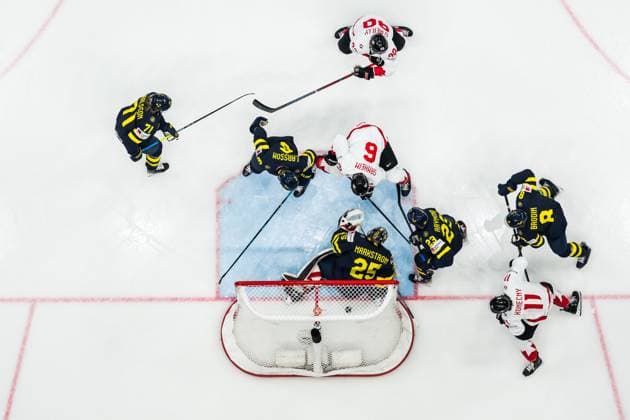 250520 Travis Sanheim of Canada scores 0 1 behind goaltender Jacob Markström of Sweden during the 2025 IIHF Ice Hockey World Championship group stage game between Sweden and Canada on May 20, 2025 in Stockholm Photo Joel Marklund BILDBYRAN kod JM JM0689 ishockey ice hockey ishockey vm 2025 vm 2025 iihf world championship sverige sweden kanada canada bbeng gruppspel  Copyright: JOELxMARKLUND BB250520JM029