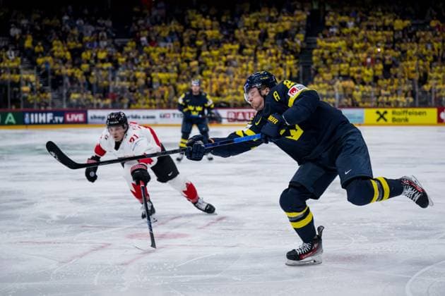 250520 Lucas Raymond of Sweden during the 2025 IIHF Ice Hockey World Championship group stage game between Sweden and Canada on May 20, 2025 in Stockholm Photo Joel Marklund BILDBYRAN kod JM JM0689 ishockey ice hockey ishockey vm 2025 vm 2025 iihf world championship sverige sweden kanada canada bbeng gruppspel  Copyright: JOELxMARKLUND BB250520JM039