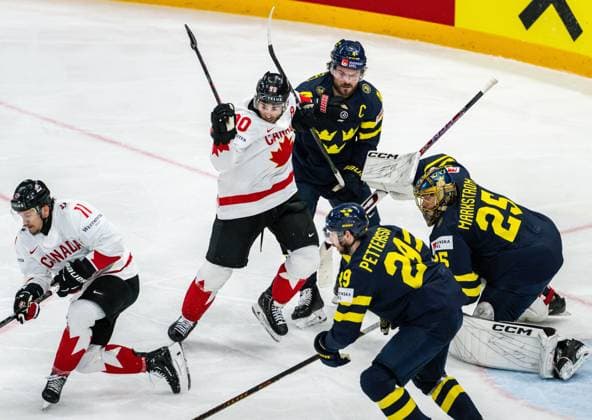 250520 Brayden Schenn of Canada and Rasmus Andersson of Sweden during the 2025 IIHF Ice Hockey World Championship group stage game between Sweden and Canada on May 20, 2025 in Stockholm Photo Simon Hastegard BILDBYRAN kod SH JM0689 ishockey ice hockey ishockey vm 2025 vm 2025 iihf world championship sverige sweden kanada canada bbeng gruppspel  Copyright: SIMONxHASTEGARD BB250520SH070