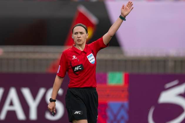 (250521) -- WUHAN, May 21, 2025 -- Referee Veronika Bernatskaia reacts during the semifinal between Wuhan Jiangda Women s FC of China and Ho Chi Minh City Women s FC of Vietnam at the 2024 2025 AFC Women s Champions League in Wuhan, China, May 21, 2025. ) (SP)CHINA-WUHAN-FOOTBALL-AFC WOMEN S CHAMPIONS LEAGUE-SEMIFINAL (CN) WuxZhizun 