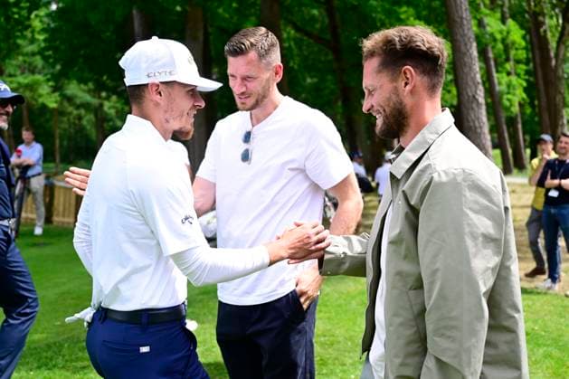 ProAm Soudal Open Golf SCHILDE, BELGIUM - MAY 21 : Hazard Thorgan midfielder of RSC Anderlecht, Vertonghen Jan defender of RSC Anderlecht and Rits Mats midfielder of RSC Anderlecht pictured during the Soudal Open ProAm Golf (DP World Tour event) on May 21, 2025 in Schilde, Belgium, 21 05 2025 Schilde Belgium  Copyright: xPeterxDexVoechtx