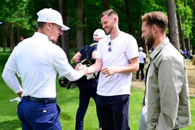 ProAm Soudal Open Golf SCHILDE, BELGIUM - MAY 21 : Hazard Thorgan midfielder of RSC Anderlecht, Vertonghen Jan defender of RSC Anderlecht and Rits Mats midfielder of RSC Anderlecht pictured during the Soudal Open ProAm Golf (DP World Tour event) on May 21, 2025 in Schilde, Belgium, 21 05 2025 Schilde Belgium  Copyright: xPeterxDexVoechtx