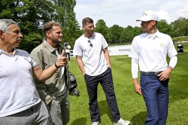 Lieven Maesschalck, Mats Rits, Jan Vertonghen and Thorgan Hazard pictured during the 2025 Soudal Open DP World Tour golf tournament, in Schilde, Wednesday 21 May 2025. From May 22 to 25, Rinkven Golf Club in Schilde will host the fourth edition of the Soudal Open, the Belgian leg of the DP World Tour. DIRKxWAEM  x124631299x