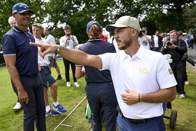 Ruud Gullit and Eden Hazard pictured during the 2025 Soudal Open DP World Tour golf tournament, in Schilde, Wednesday 21 May 2025. From May 22 to 25, Rinkven Golf Club in Schilde will host the fourth edition of the Soudal Open, the Belgian leg of the DP World Tour. DIRKxWAEM  x124631454x