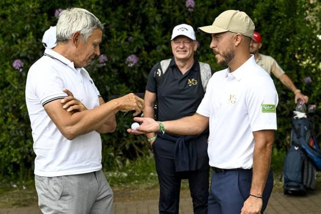 Lieven Maesschalck and Eden Hazard pictured during the 2025 Soudal Open DP World Tour golf tournament, in Schilde, Wednesday 21 May 2025. From May 22 to 25, Rinkven Golf Club in Schilde will host the fourth edition of the Soudal Open, the Belgian leg of the DP World Tour. DIRKxWAEM  x124631470x