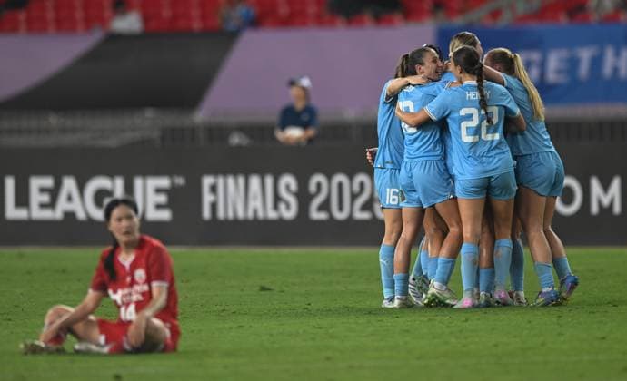 (250521) -- WUHAN, May 21, 2025 -- Players of Melbourne City FC celebrate after winning the semifinal between Hyundai Steel Red Angels Women s FC of South Korea and Melbourne City FC of Australia at the 2024 2025 AFC Women s Champions League in Wuhan, China, May 21, 2025. Wu Zhizun) (SP)CHINA-WUHAN-FOOTBALL-AFC WOMEN S CHAMPIONS LEAGUE-SEMIFINAL (CN) ChengxMin 