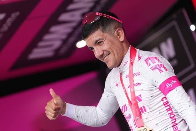 Carapaz Richard of Ef Education - Easypost Team winner of the stage on the podium during the stage 11 of the Giro d™Italia from Viareggio to Castelnovo ne Monti, Italy - Wednesday, May 21, 2025. - cycling.  Copyright: xGianxMattiaxD Alberto LaPressex