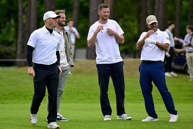 Mats Rits, Eden Hazard and Jan Vertonghen pictured during the 2025 Soudal Open DP World Tour golf tournament, in Schilde, Wednesday 21 May 2025. From May 22 to 25, Rinkven Golf Club in Schilde will host the fourth edition of the Soudal Open, the Belgian leg of the DP World Tour. DIRKxWAEM  x124647033x