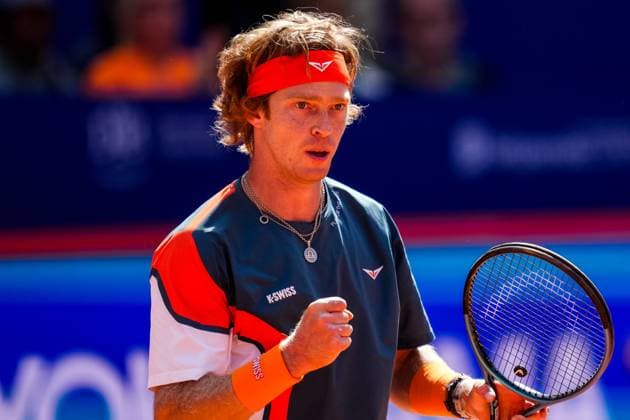 HAMBURG, GERMANY - MAY 21: Andrey Rublev of Russia celebrates victory after his Men s Singles Second Round match against Justin Engel of Germany during Day Five of the Bitpanda Hamburg Open at Am Rothenbaum on May 21, 2025 in Hamburg, Germany. (Photo by Rene Nijhuis) SPO  Copyright: xRenexNijhuis