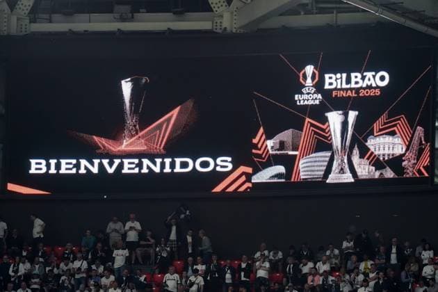 21 05 2025, Bilbao, San Mames, UEFA Europa League Final, Bienvenidos Bilbao screen Bilbao San Mames Basque Country Spain Copyright: xJustPictures.ch DanielaxPorcellix jp-en-DaPo-20250521-DP109329