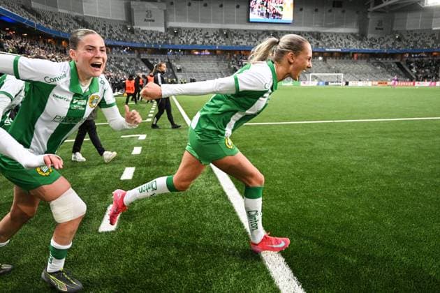 250521 Hammarbys Smilla Vallotto and Ellen Wangerheim celebrate after the final of the Swedish Cup between Hammarby and IFK Norrköping on May 21, 2025 in Stockholm  Copyright: MAXIMxTHORE BB250521MT072