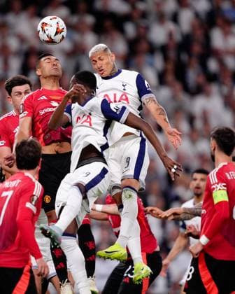 Casemiro of Manchester United, ManU and Richarlison of Tottenham Hotspur compete in the air Tottenham Hotspur v Manchester United, Europa League Final, Football, San Mames Stadium, Bilbao, Spain - 21 May 2025 EDITORIAL USE ONLY No use with unauthorised audio, video, data, fixture lists, club league logos or live services. Online in-match use limited to 120 images, no video emulation. No use in betting, games or single club league player publications.  Copyright: xGokhanxTaner Shutterstockx 15312892cy