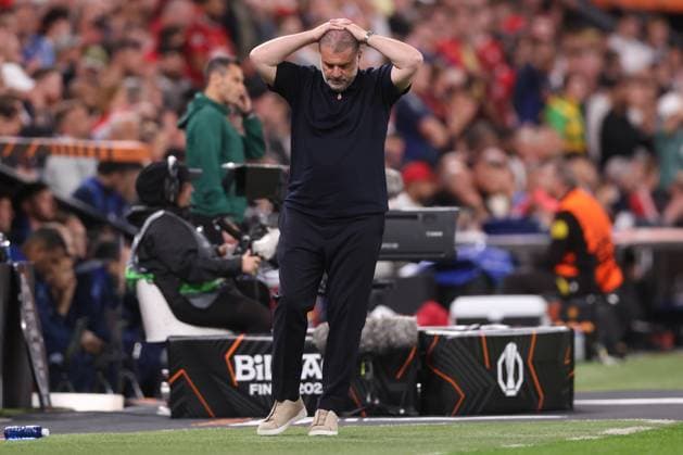 Bilbao, Spain, 21st May 2025. Ange Postecoglou coach of Tottenham during the Tottenham Hotspur vs Manchester United, ManU UEFA Europa League Final match at San Mames, Bilbao. Picture credit should read: David Klein Sportimage EDITORIAL USE ONLY. No use with unauthorised audio, video, data, fixture lists, club league logos or live services. Online in-match use limited to 120 images, no video emulation. No use in betting, games or single club league player publications. SPI_108_DK_Tottenham_Man_Utd SPI-3943-0108