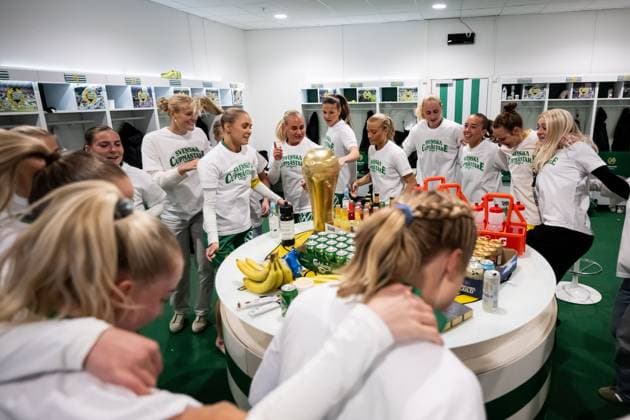 250521 Hammarbys players cheer in the dressing room after the final of the Swedish Cup between Hammarby and IFK Norrköping on May 21, 2025 in Stockholm  Copyright: MAXIMxTHORE BB250521MT128