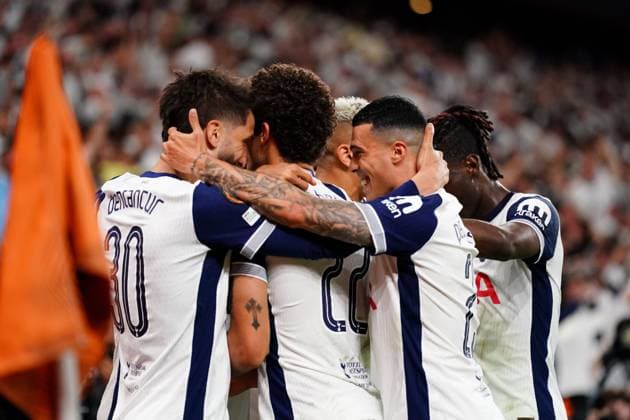Brennan Johnson of Tottenham Hotspur celebrates their goal to make it 1-0 Tottenham Hotspur v Manchester United, ManU Europa League Final, Football, San Mames Stadium, Bilbao, Spain - 21 May 2025 EDITORIAL USE ONLY No use with unauthorised audio, video, data, fixture lists, club league logos or live services. Online in-match use limited to 120 images, no video emulation. No use in betting, games or single club league player publications. Copyright: xGokhanxTaner Shutterstockx 15312892dv